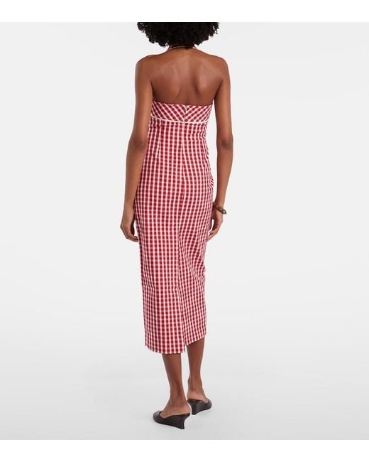 Posse Red Ebony Gingham Lace-Trimmed Cotton-Blend Midi Dress