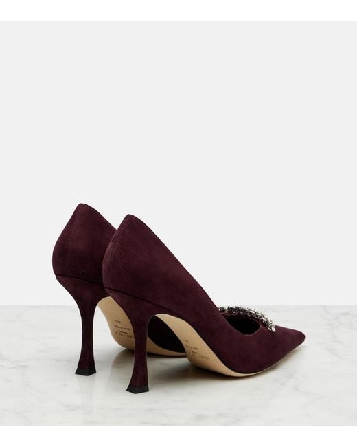 Jimmy Choo Purple Belinda 90 Crystal-Embellished Suede Pumps