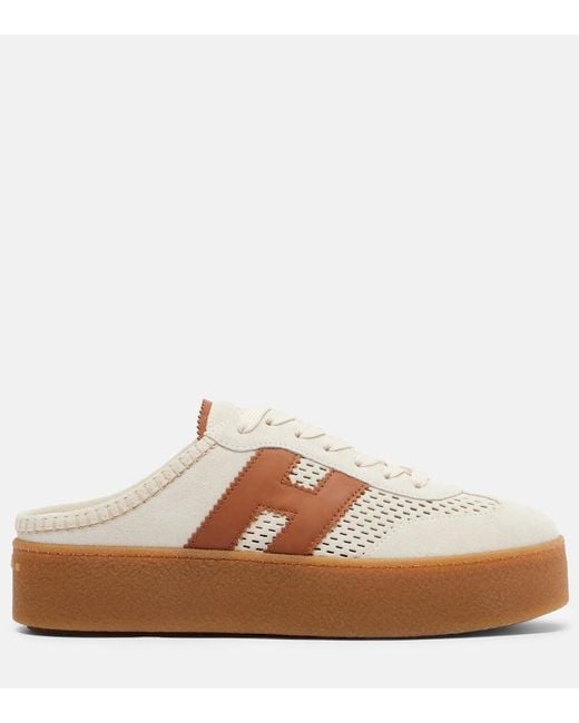 Hogan White H698 Suede Platform Mules