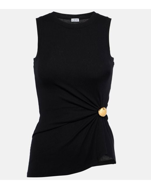 Loewe Black Pebble Gathered Cotton-Blend Top