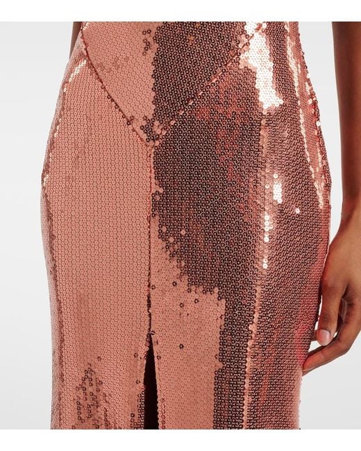 Alex Perry Brown Open-Back Sequined Gown