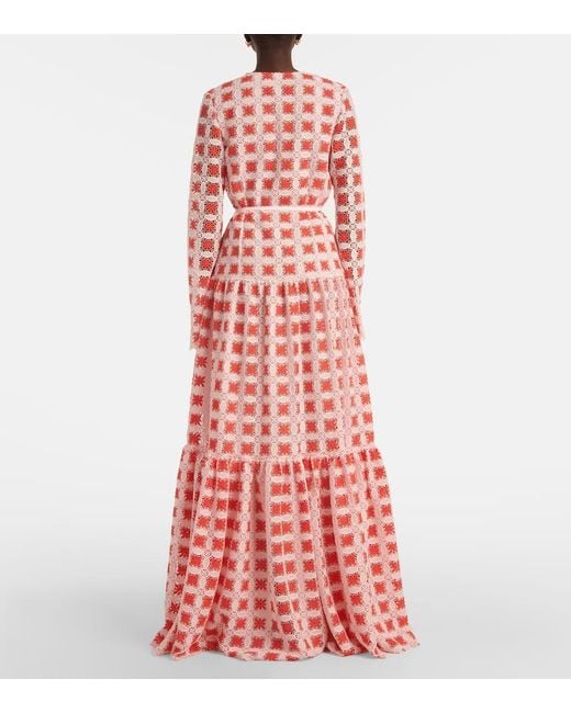 Giambattista Valli Red Belted Lace Maxi Dress
