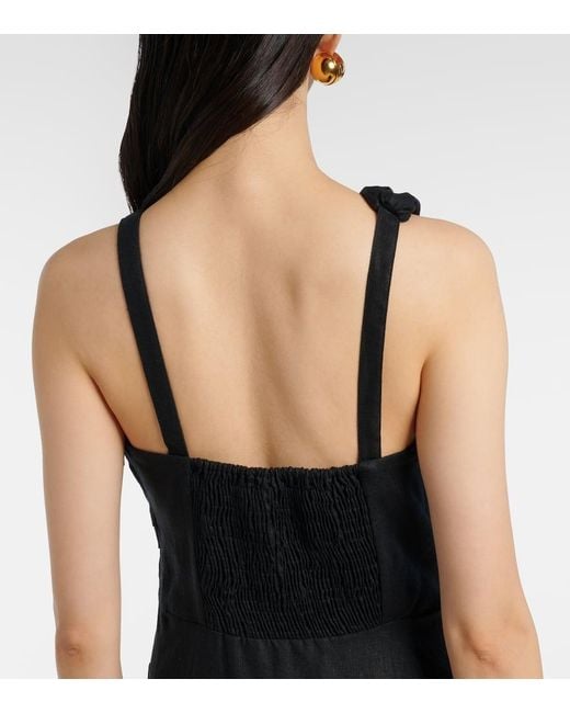 Faithfull The Brand Black Midikleid Cera Aus Leinen