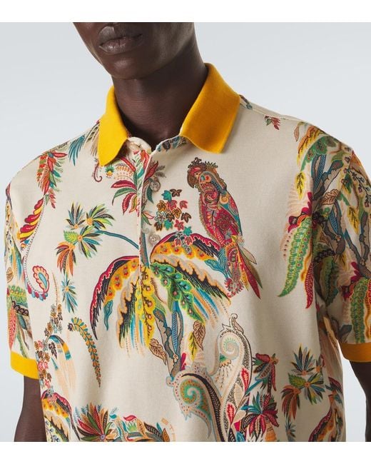 Etro Metallic Printed Cotton Pique Polo Shirt for men