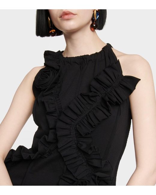 Dries Van Noten Black Ruffle-Trimmed Cotton Jersey Maxi Dress