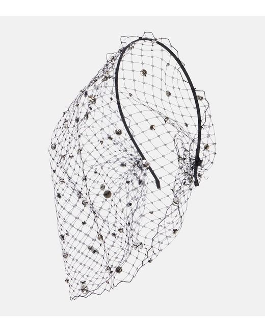 Jennifer Behr White Stella Embellished Fishnet Headband
