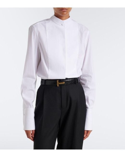 Tom Ford White Cropped Cotton Poplin Tuxedo Shirt