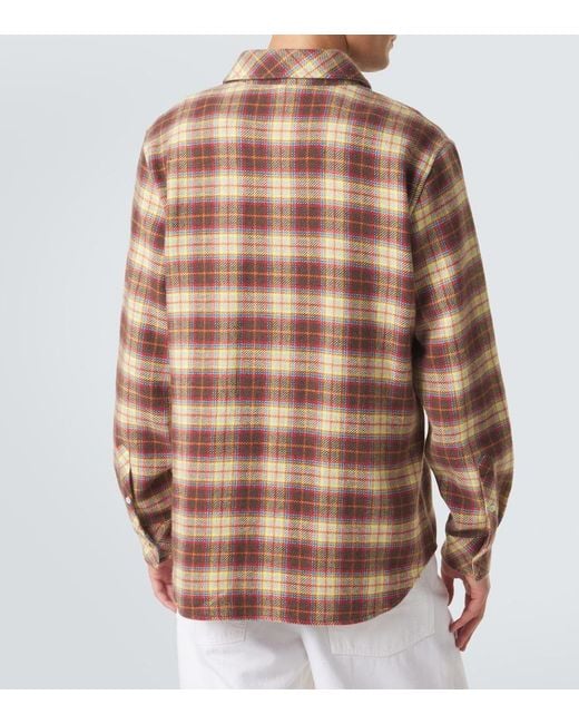 God's True Cashmere Brown Plaid Cashmere Shirt With Sunstone for men