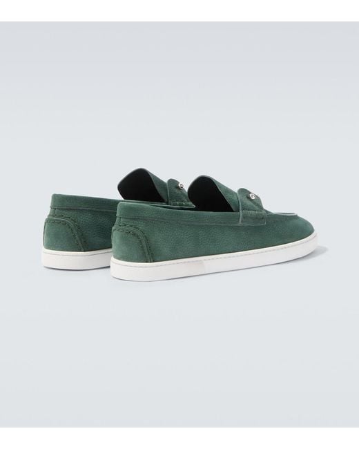 Christian Louboutin Green Chambeliboat Leather Slip-On Shoes for men
