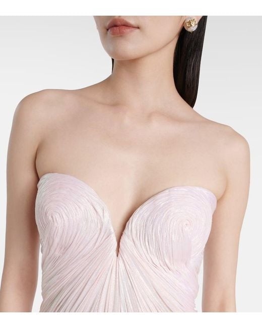 Maria Lucia Hohan Pink Meilien Pleated Silk-Blend Chiffon Gown