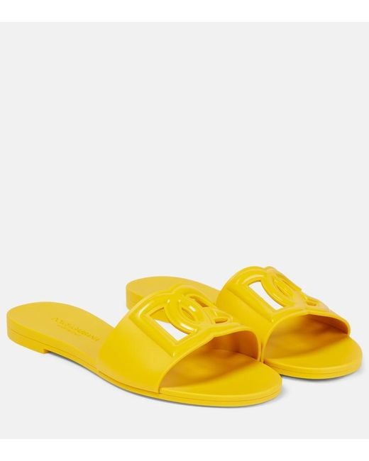 Dolce & Gabbana Yellow Bianca Slide Sandals With Dg Logo