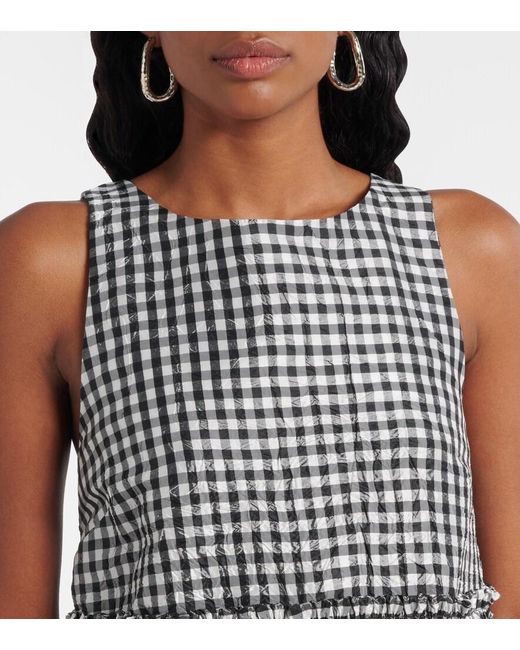 Ganni Black Gingham Ruffled Top