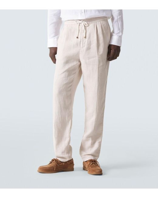 Brunello Cucinelli White Linen Tapered Pants for men