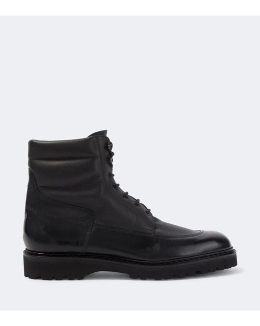 John Lobb Black Peak Leather Lace-Up Boots for men