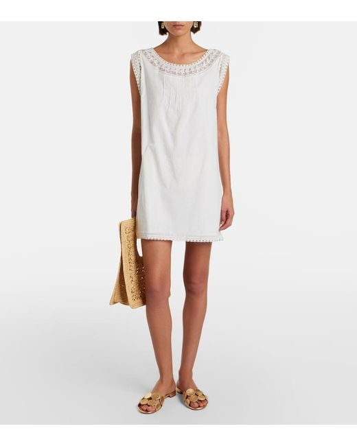 Posse White Danielle Lace-Trimmed Cotton Minidress
