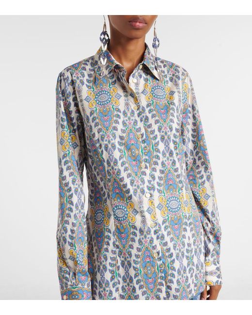 Etro Blue Printed Cotton-Blend Shirt