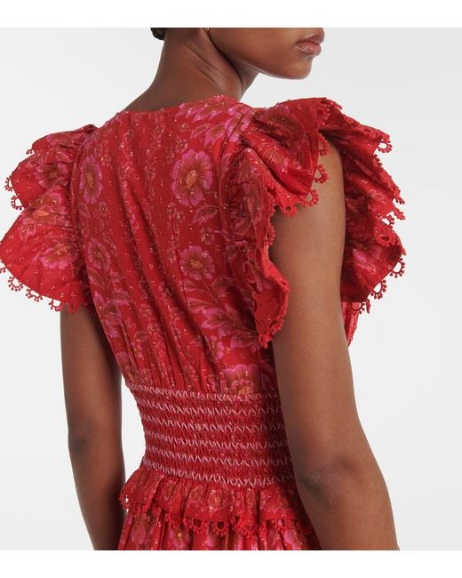 Robe Longue En Coton A Fleurs Farm Rio en coloris Red