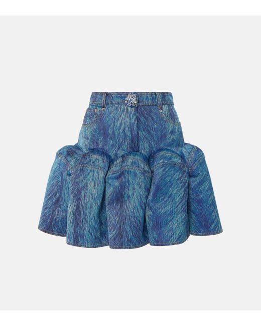 Area Blue Embellished Fur-printed Miniskirt