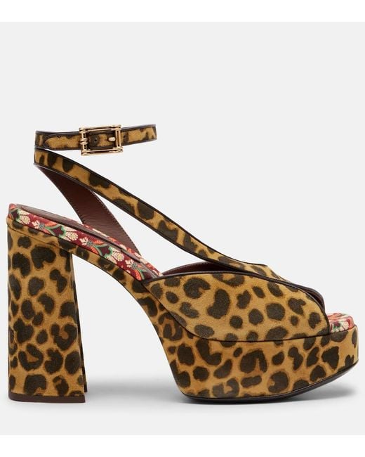 Etro Metallic 120 Leopard-Print Canvas Platform Sandals