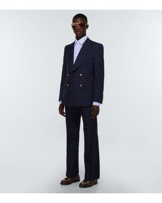 Gucci GG Stripe Fil Coupé Cotton Shirt, Size 15+, Blue, Ready-to-wear