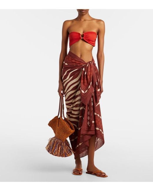 Johanna Ortiz Red Printed Cotton Beach Coover-Up
