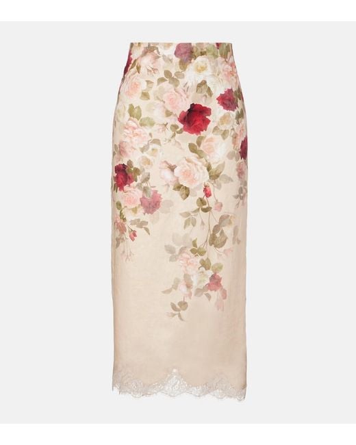 Zimmermann Natural Hypnotic Floral Linen Pencil Skirt