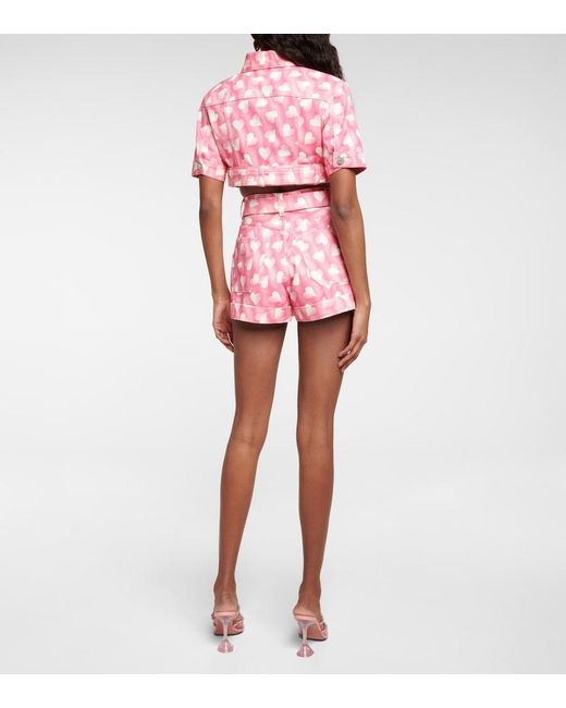 Alessandra Rich Pink Heart-Print High-Rise Denim Shorts