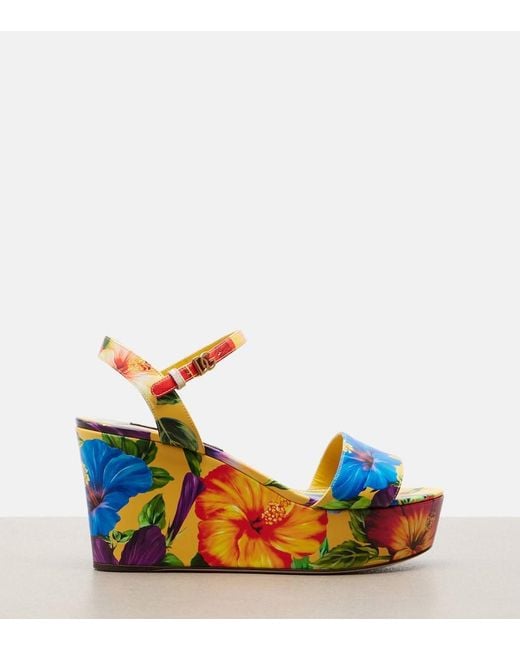 Dolce & Gabbana Blue Bianca Floral Wedges