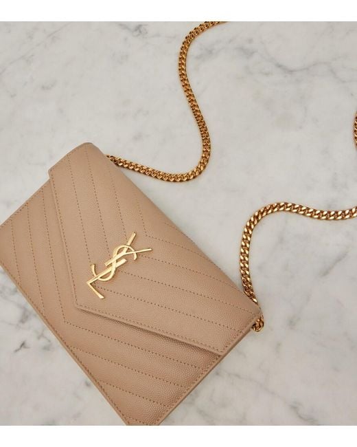 Saint Laurent White Cassandre Matelasse Envelope Leather Wallet On Chain