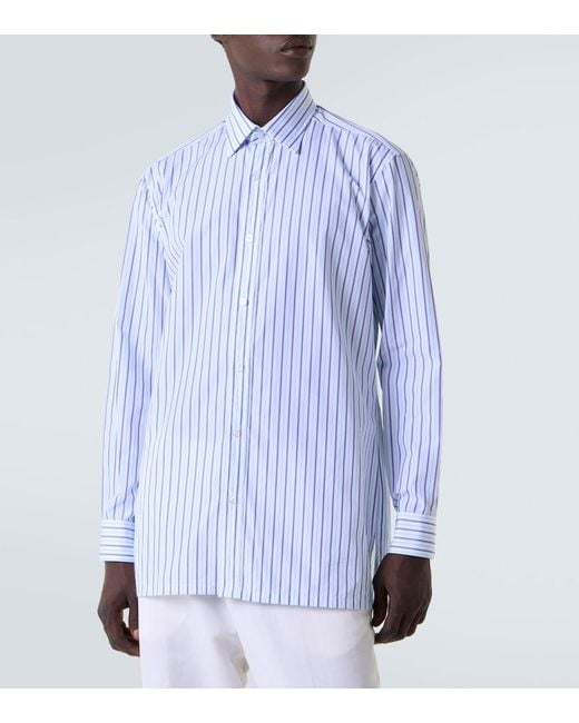 Charvet Blue Striped Cotton Poplin Shirt for men