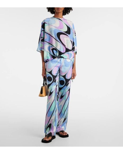 Emilio Pucci Blue Top Iride Aus Seide