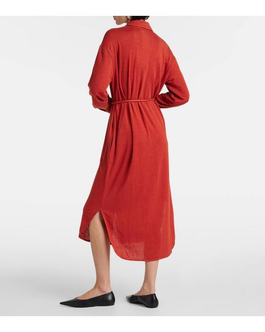 Max Mara Red Leisure Bormida Linen-blend Midi Dress