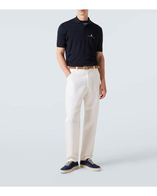 Polo En Soie Et Coton A Logo Brunello Cucinelli pour homme en coloris Blue