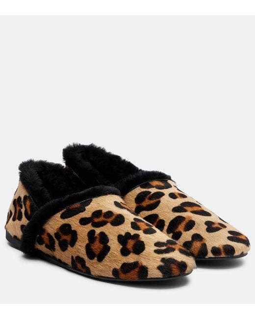Yves Salomon Brown Shearling-Lined Calf Hair Slip-On Shoes