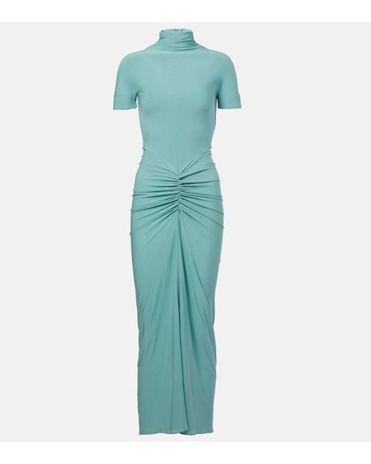 Alaïa Blue Ruched Jersey Maxi Dress