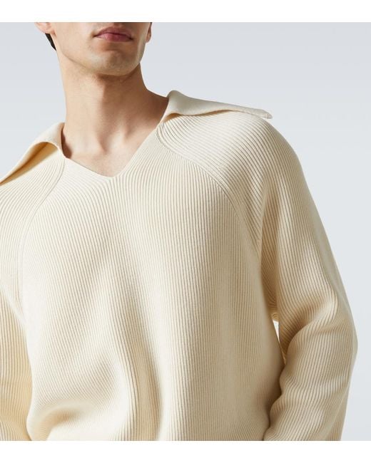 Bottega Veneta White Ribbed-Knit Cotton Polo Sweater for men