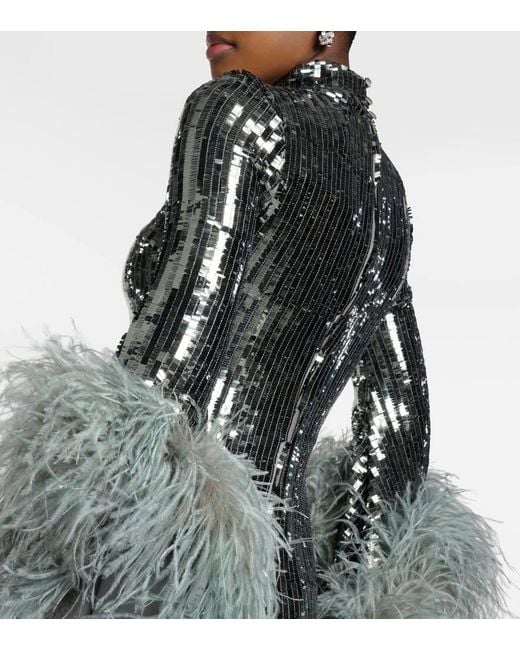 Robe Midi Del Rio A Sequins Et Plumes ‎Taller Marmo en coloris Green