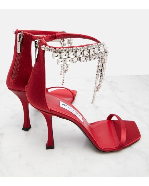 Jimmy Choo Red Verity 100 Embellished Satin Sandals