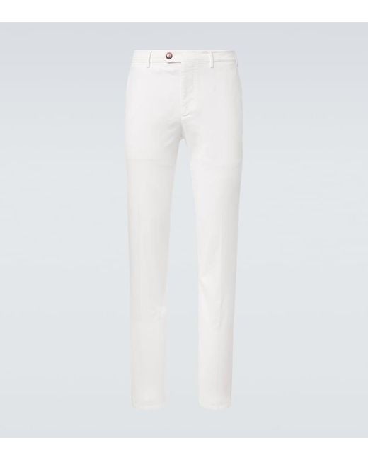 Brunello Cucinelli White Cotton-Blend Slim Pants for men
