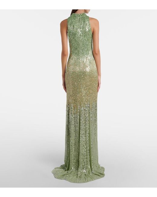 Jenny Packham Green Benue Embellished Halterneck Gown