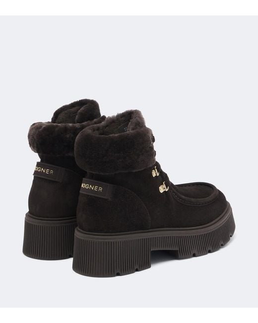Bogner Black Turin Shearling-Trimmed Suede Lace-Up Boots