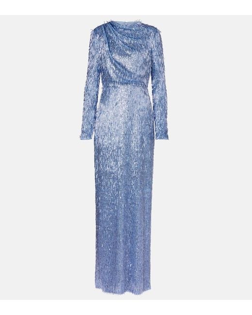 Erdem Blue Draped Embellished Gown