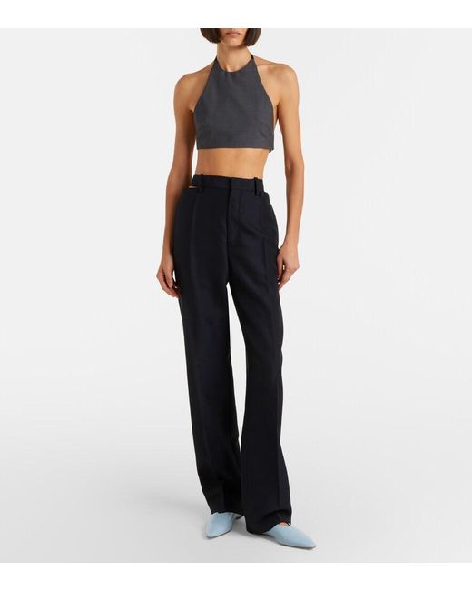 Jil Sander Blue Halterneck Virgin Wool Crop Top