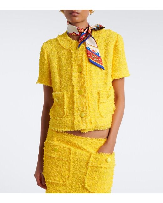 Dolce & Gabbana Yellow Cotton-Blend Boucle Jacket