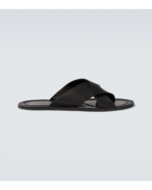 The Row Black Malick Cross Leather Sandals for men