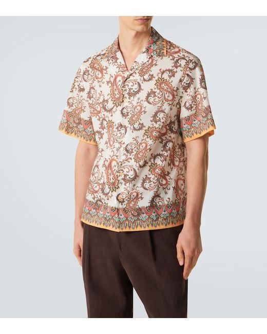 Etro Pink Paisley Cotton Bowling Shirt for men