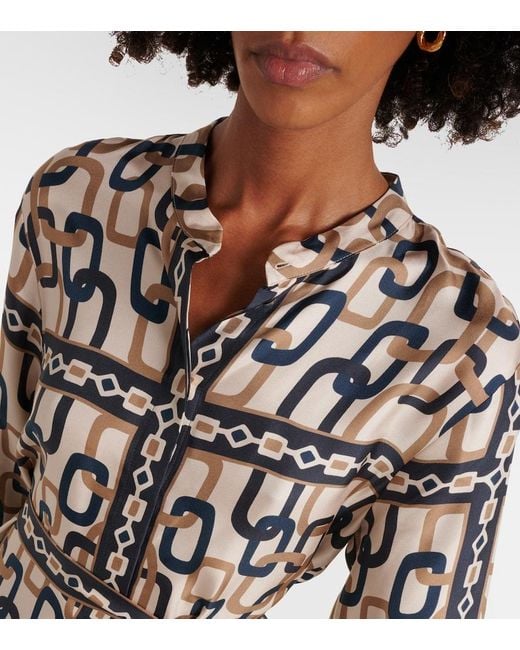 Max Mara Blue Falesia Printed Twill Midi Dress