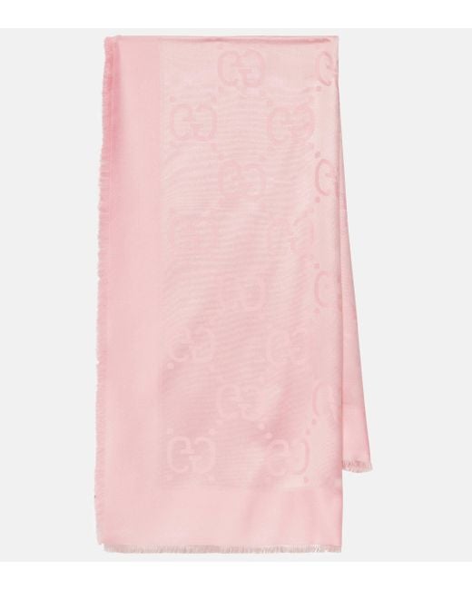 Gucci Pink GG Jacquard Silk And Wool Scarf