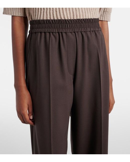 Pantalon Ample En Laine Melangee Brunello Cucinelli en coloris Brown