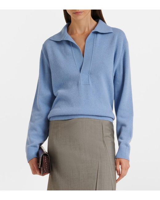 Victoria Beckham Blue Genevieve Wool And Cashmere Polo Sweater